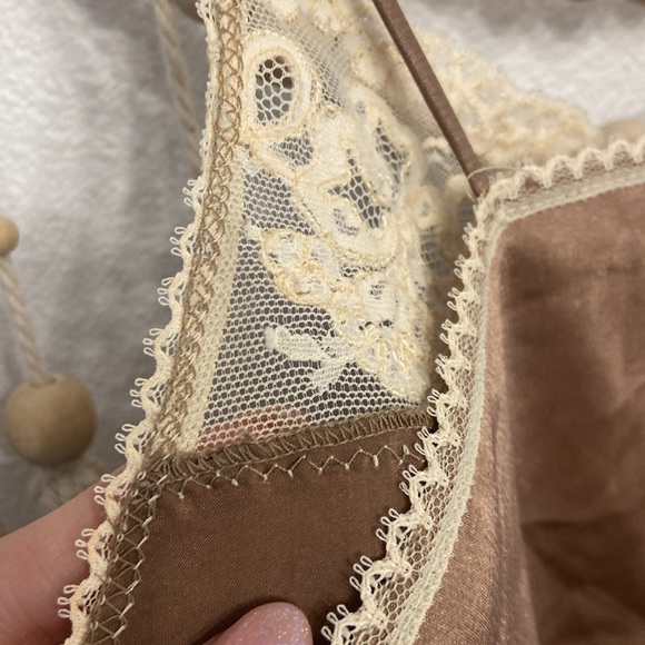 Vintage satin lace camisole tank top neutral brown cream no size small medium - Picture 11 of 17